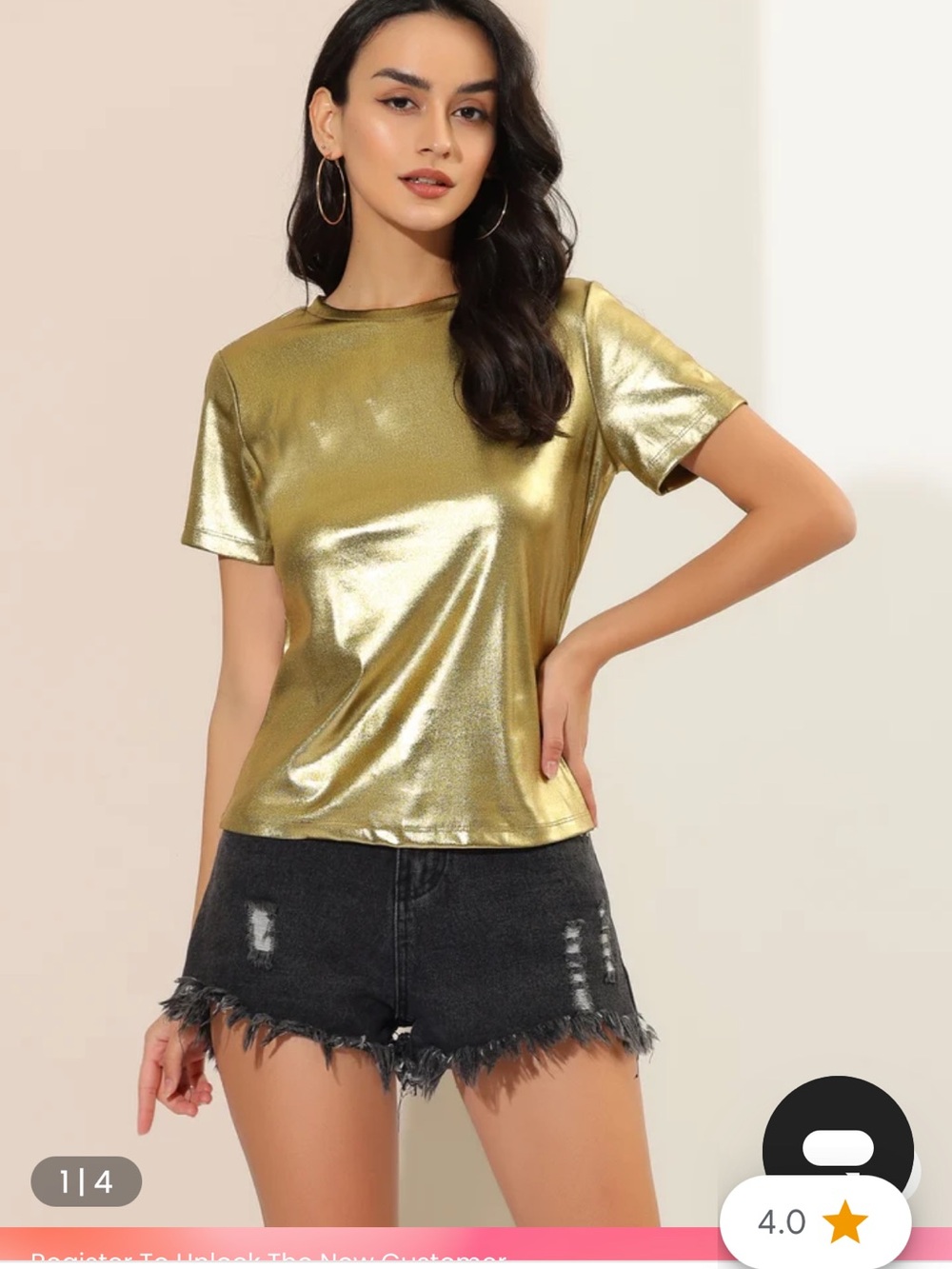Allegra K Shiny Gold Short Sleeve Tee